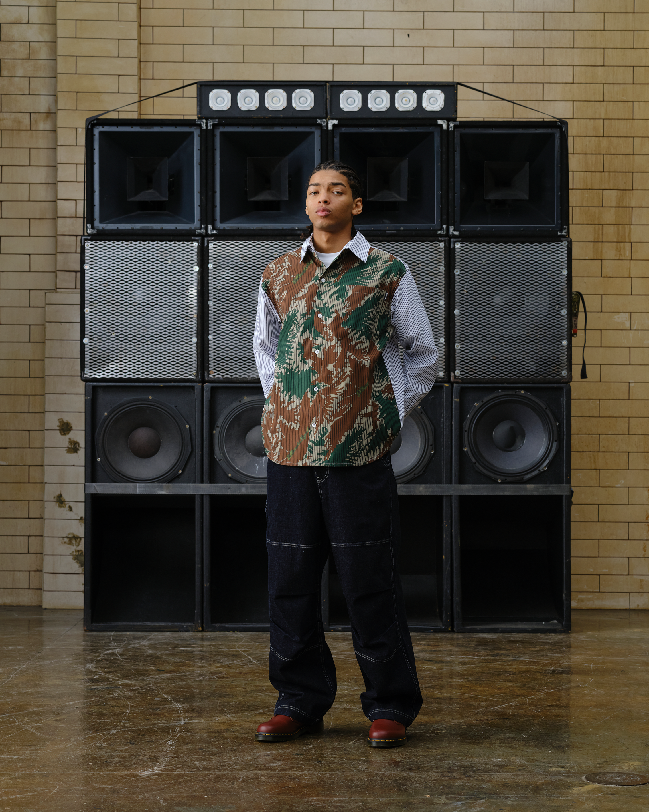 Burst Camo Half Print Poplin Stripe Shirt - Image 2