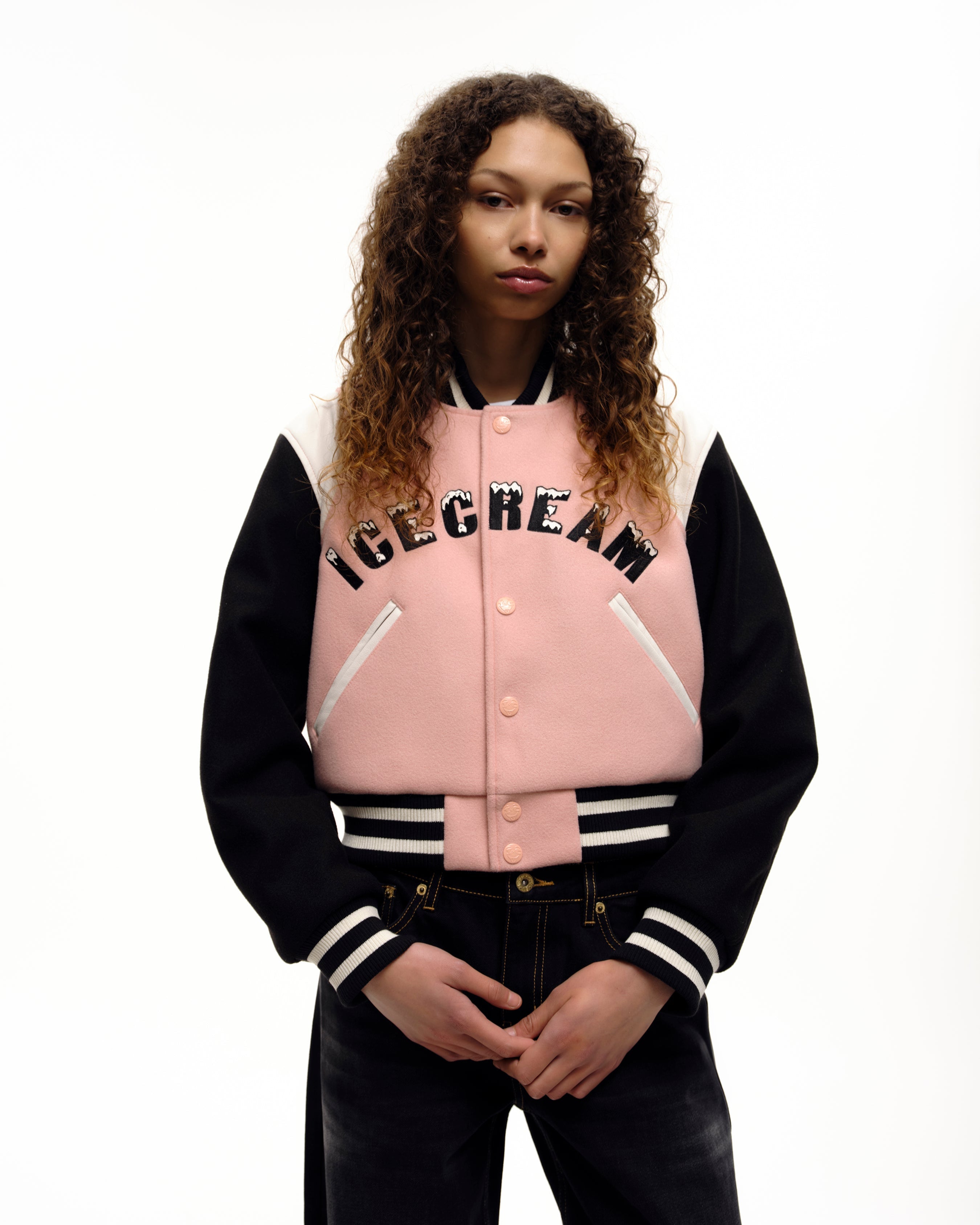 Womens Drippy Cropped Varsity Jacket - Image 2