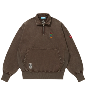 Emboridered Logo Damaged Half Zip Sweatshirt