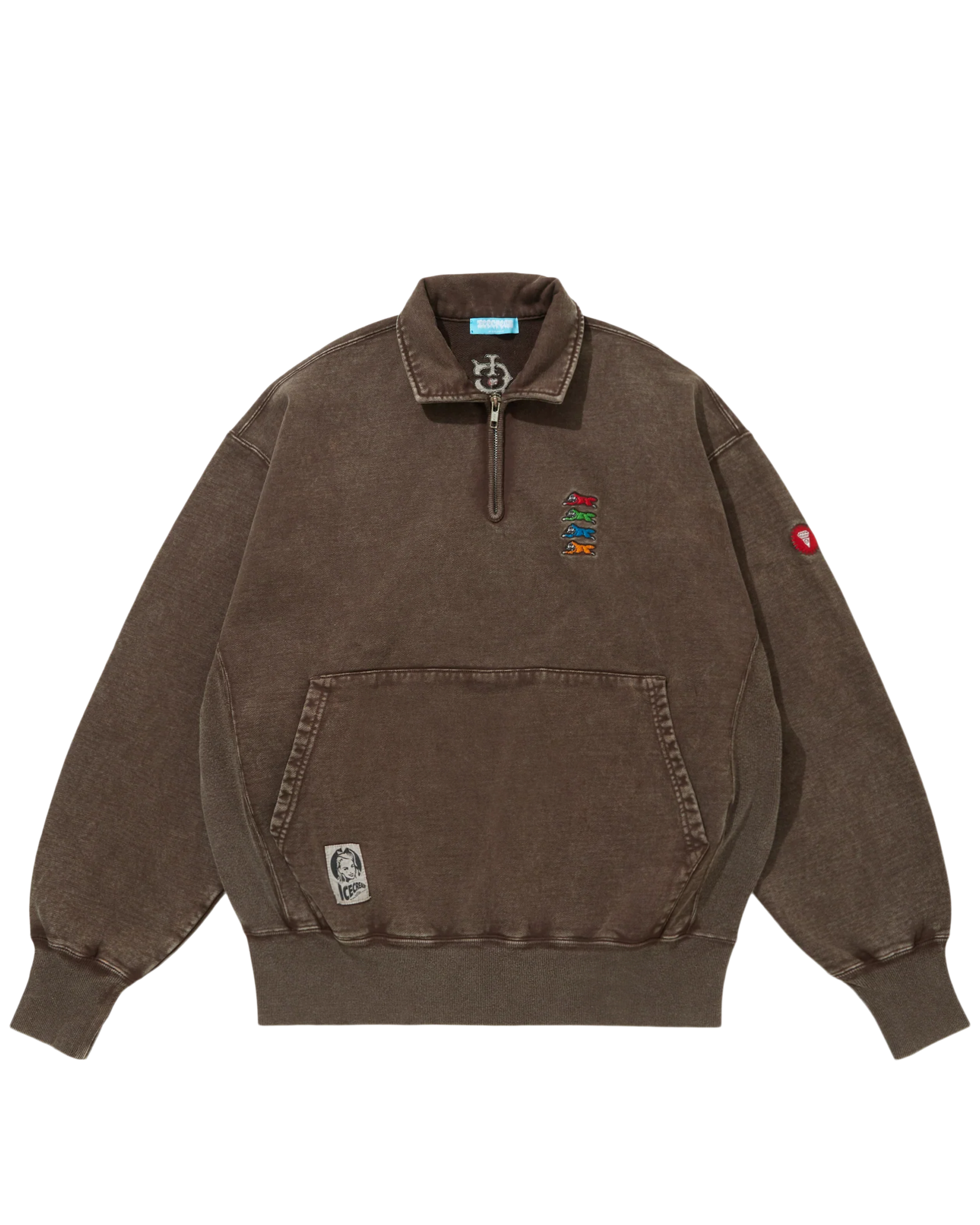 Emboridered Logo Damaged Half Zip Sweatshirt