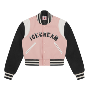 Womens Drippy Cropped Varsity Jacket