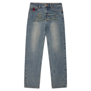 Womens Distressed Running Dog Denim Pants